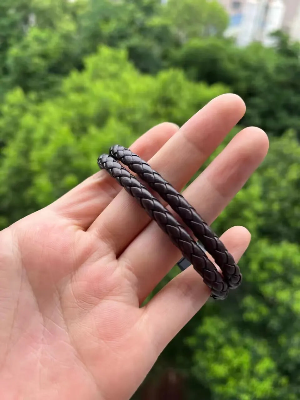 Men’s Trendy Leather Bracelet – Braided Rope with Stainless Steel Detail