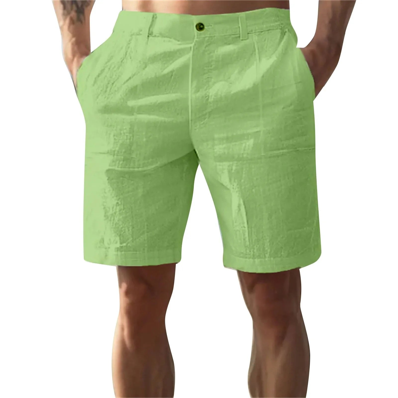 Men’s Solid Color Linen Shorts – Breathable Casual Beach Pants for Summer Holiday