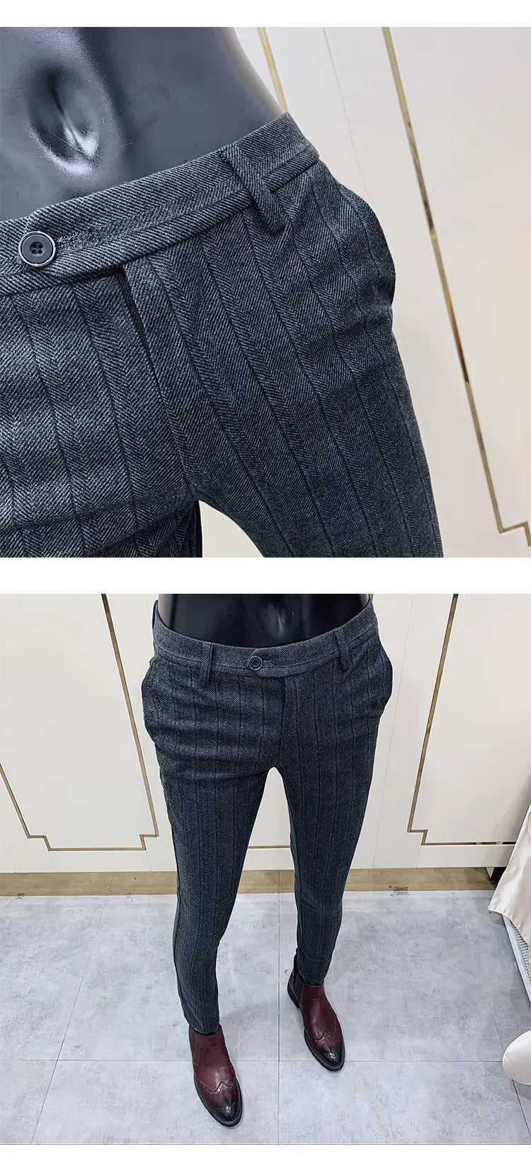 Men’s Striped Woolen Suit Pants – Slim Fit Casual & Formal Trousers for Autumn & Winter