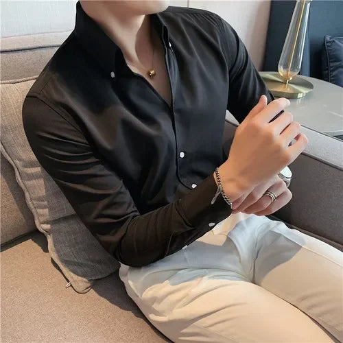 Men's Wrinkle-Free Slim-Fit Italian Collar Shirt – Casual & Stylish