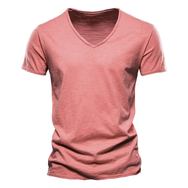 Men’s 100% Cotton V-Neck T-Shirt – Slim Fit Solid Color Short Sleeve Top