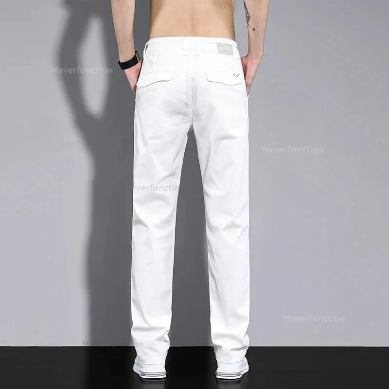 Men’s White Casual Pants – Stretch Straight Fit, Comfortable Soft Business & Work Trousers