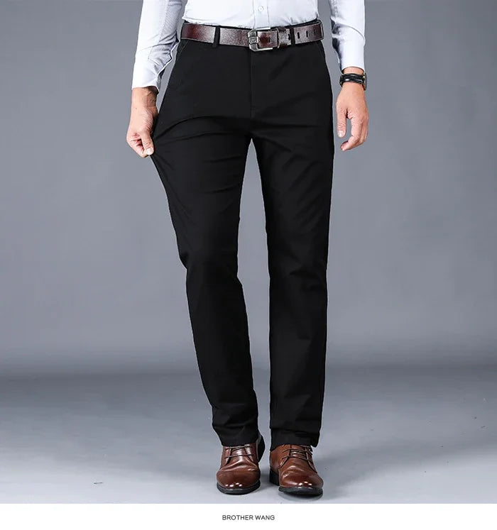 Men’s Classic Cotton Pants – 2024 Loose Fit High-Waist Elastic Casual Trousers
