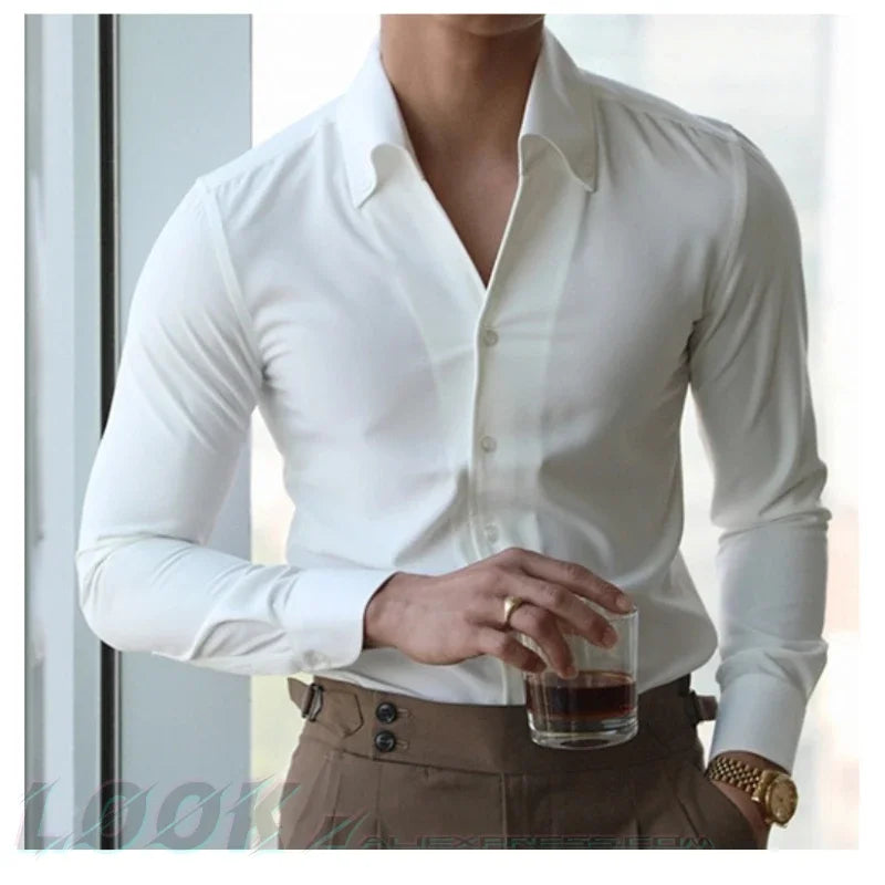 Men's Wrinkle-Free Slim-Fit Italian Collar Shirt – Casual & Stylish