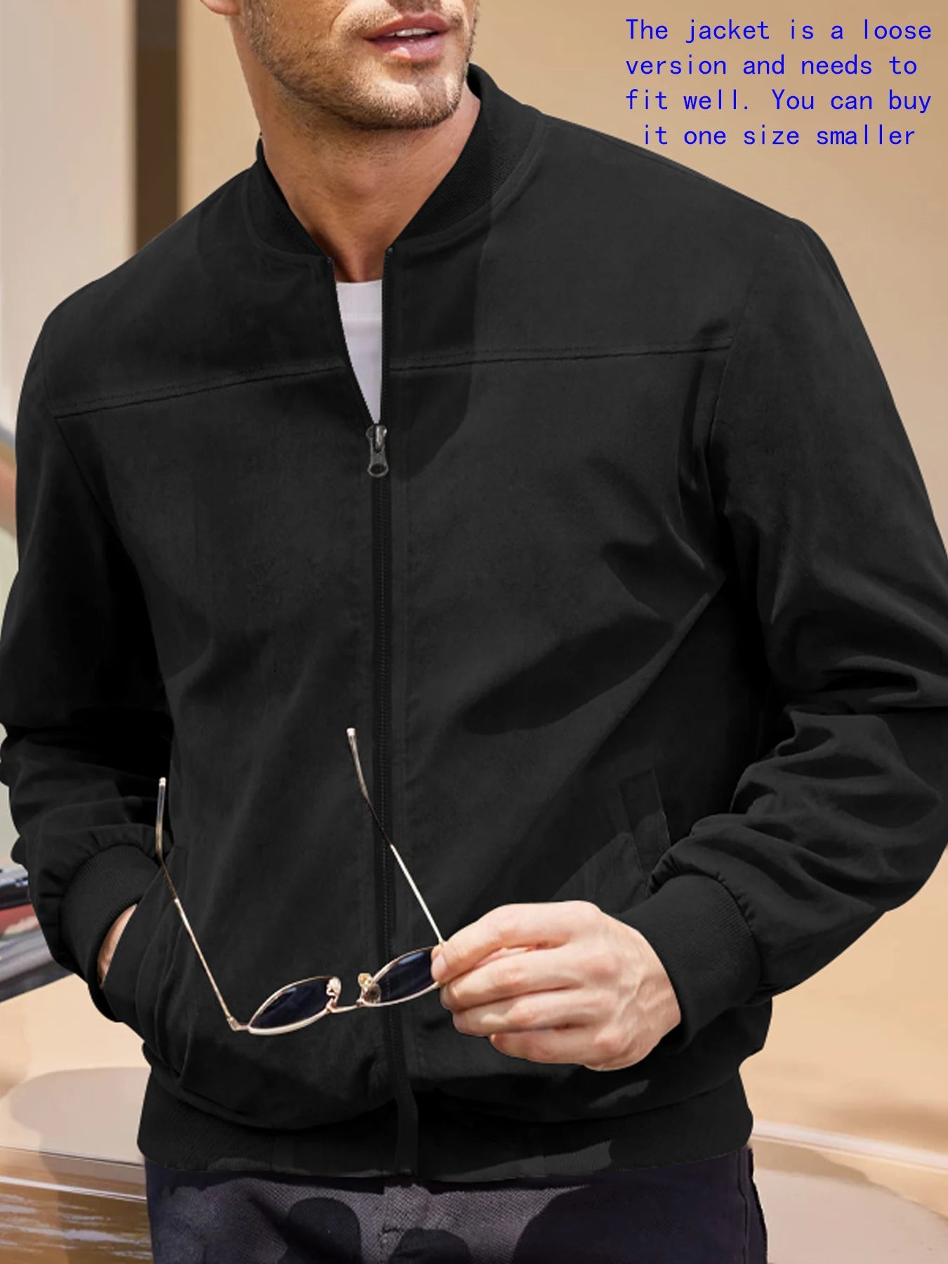 Men’s Suede Zip-Up Bomber Jacket – Casual Sport and Golf Style