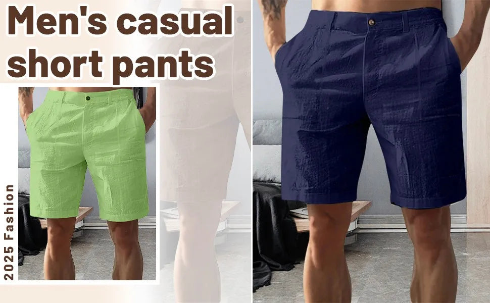 Men’s Solid Color Linen Shorts – Breathable Casual Beach Pants for Summer Holiday