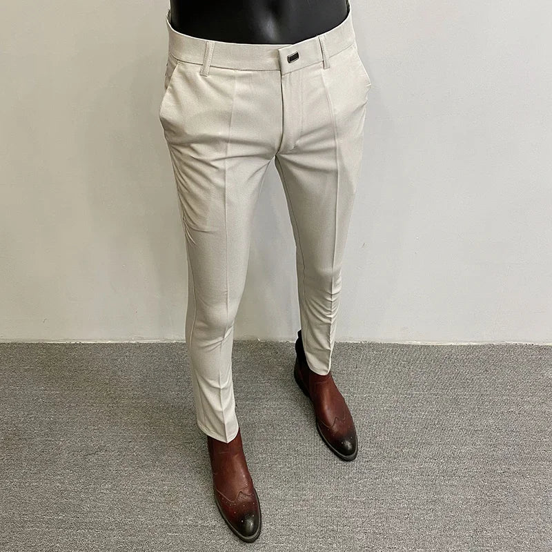 Men’s Slim Fit Formal Suit Pants – Stretch Dress Trousers, Solid Color Business & Casual Wear