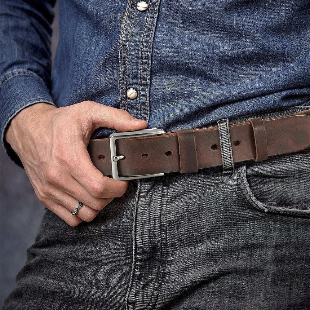 Men’s Genuine Leather Belt – High-Quality Cowskin with Classic Metal Buckle