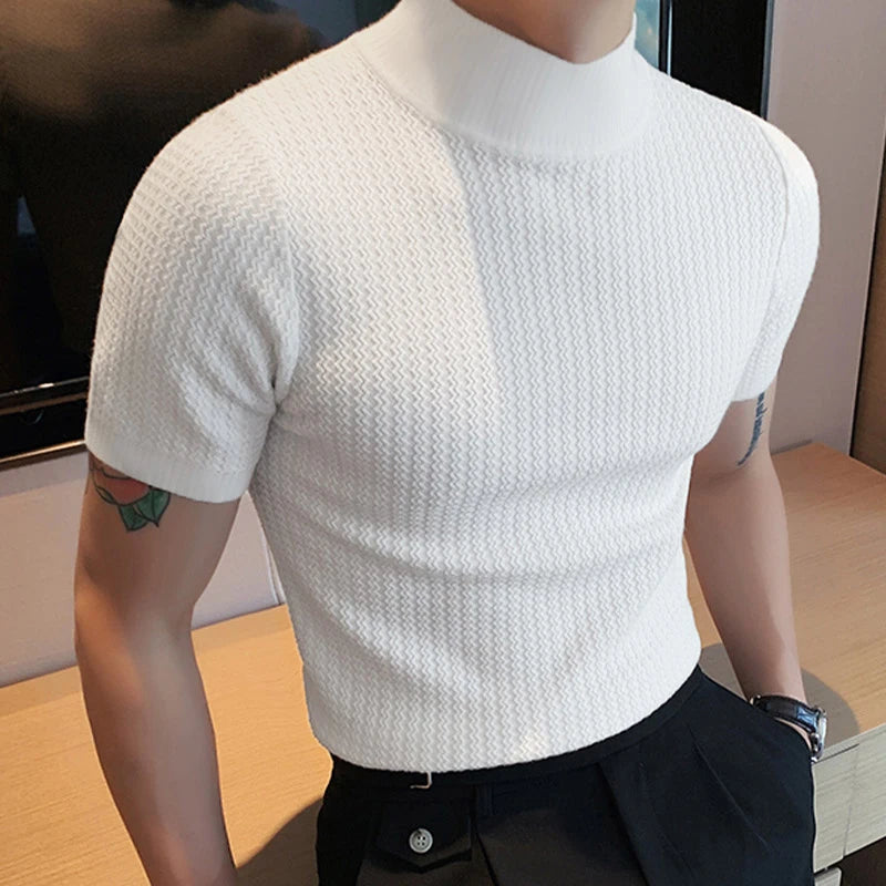 Men’s Summer Slim Fit High Neck Textured T-Shirt