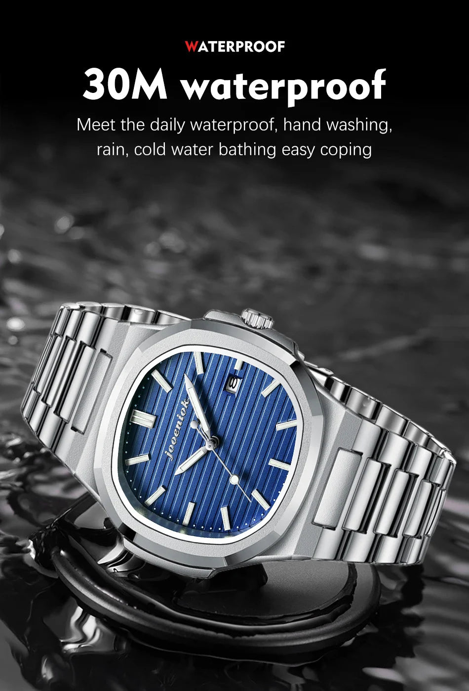 Luxury Men’s Square Watch – Quartz, Waterproof, Leather Strap