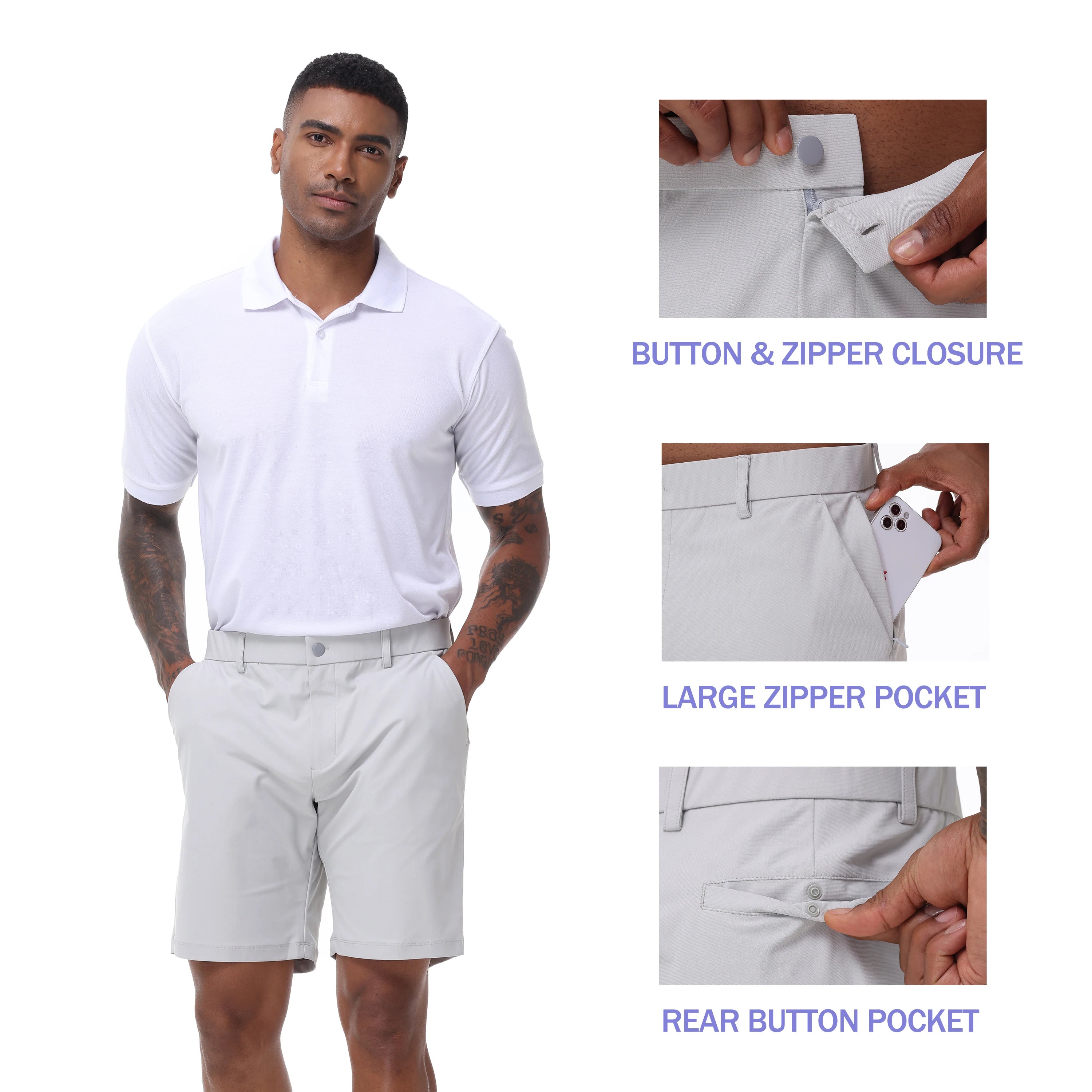 Men’s Elegant Cargo Shorts – Casual Golf & Work Style with Hidden Zippers