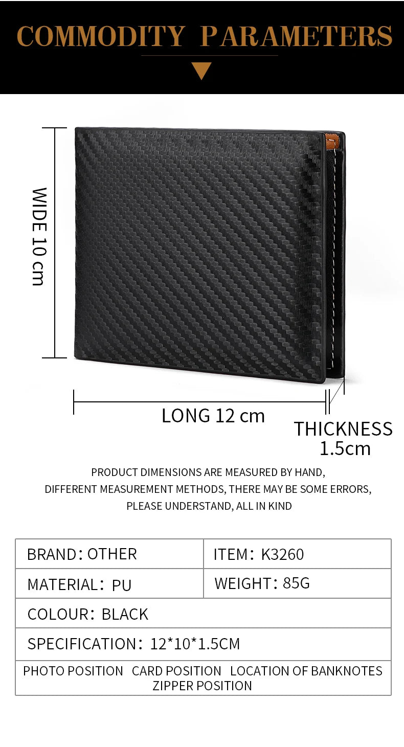 Men's Carbon Fiber Slim Wallet – Short Card Holder with Integrated Zipper Coin Pocket
