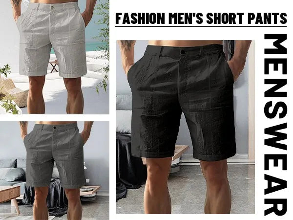 Men’s Solid Color Linen Shorts – Breathable Casual Beach Pants for Summer Holiday