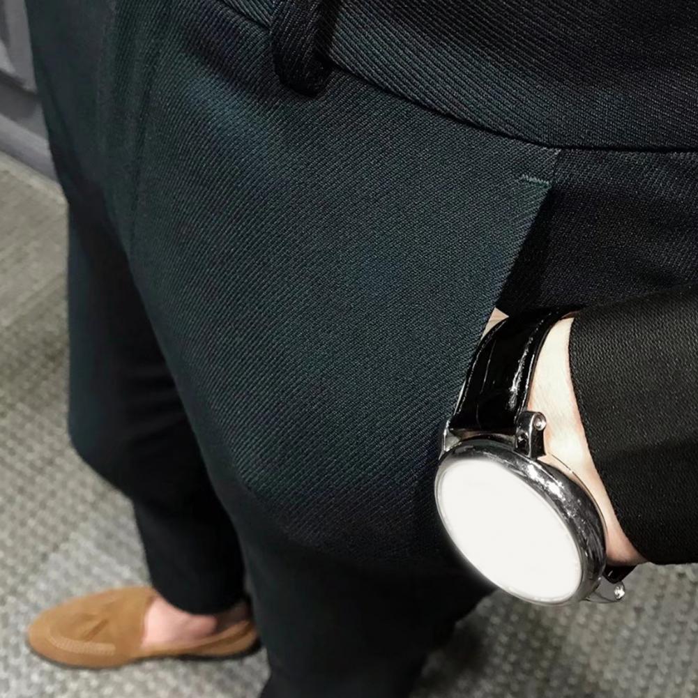 Men’s Slim Fit Ankle-Length Suit Pants – Trendy Office Trousers with Zipper Closure