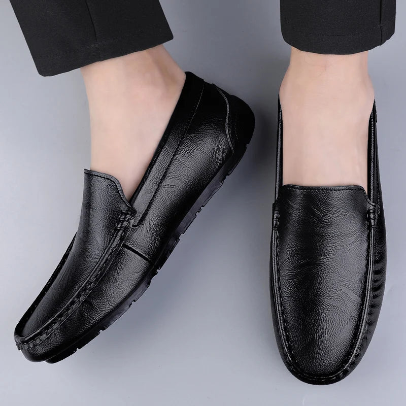 Men’s Genuine Leather Slip-On Loafers – Breathable Luxury Moccasins & Italian Driving Shoes