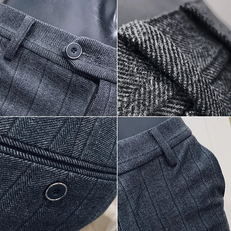 Men’s Striped Woolen Suit Pants – Slim Fit Casual & Formal Trousers for Autumn & Winter