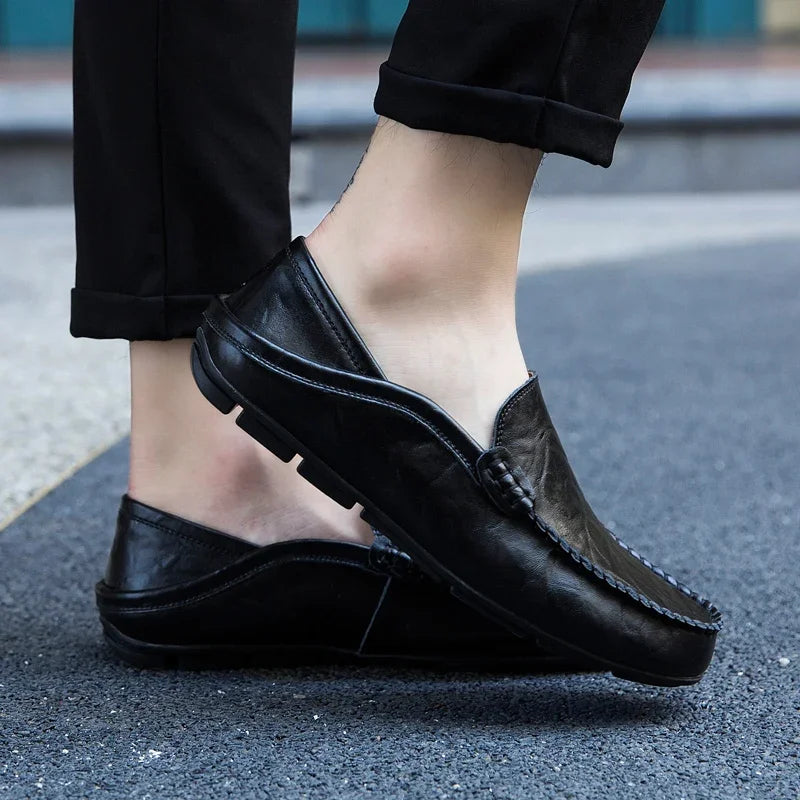 Men’s Casual Genuine Leather Loafers – Designer Slip-On Moccasins & Boat Shoes, High Quality