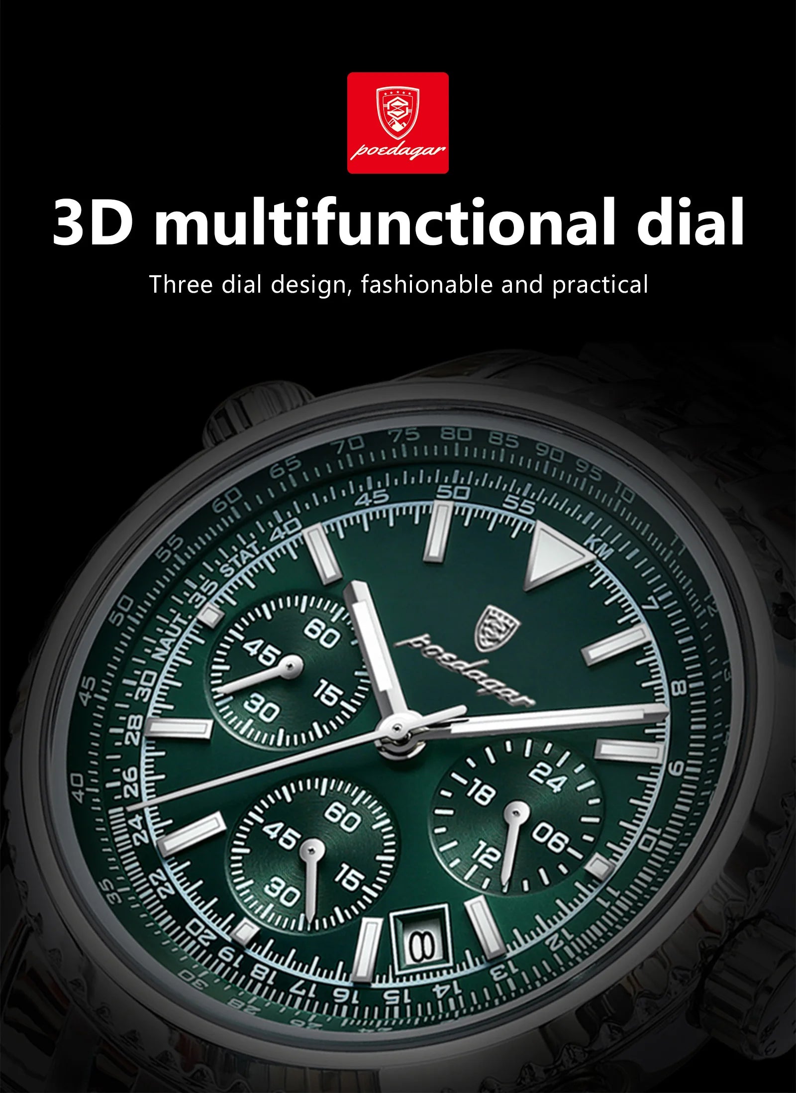 Men's Luxury Chronograph Watch – Stainless Steel, Waterproof, Luminous, Quartz