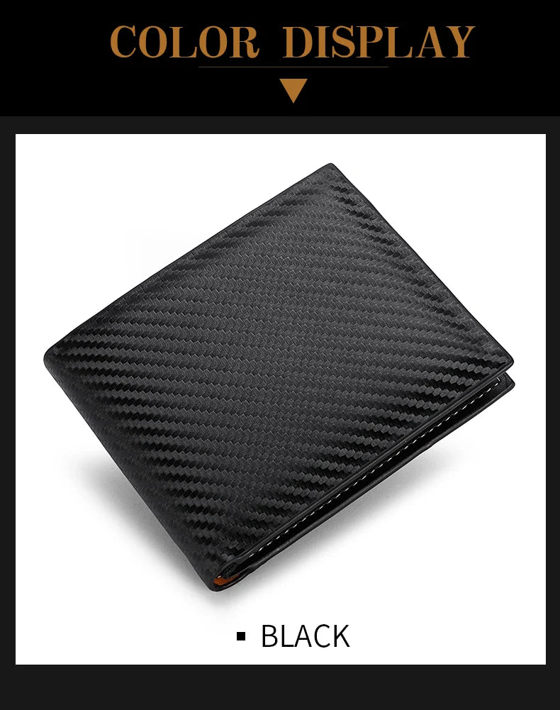 Men's Carbon Fiber Slim Wallet – Short Card Holder with Integrated Zipper Coin Pocket