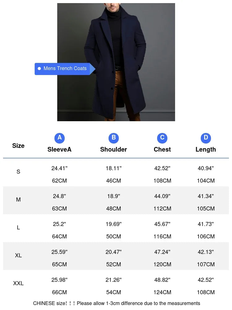 Men’s Luxury Wool Trench Coat – Warm & Stylish Winter Overcoat