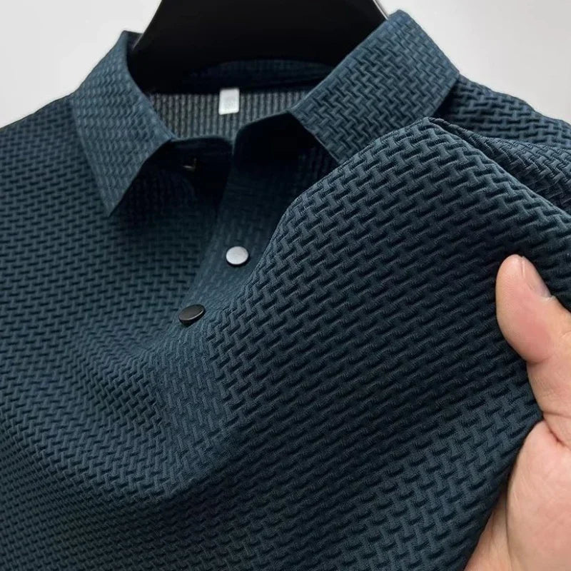 Men's Summer Ice Silk Short Sleeve Polo – Cool, Breathable, Sweat-Absorbing, Business Casual T-Shirt