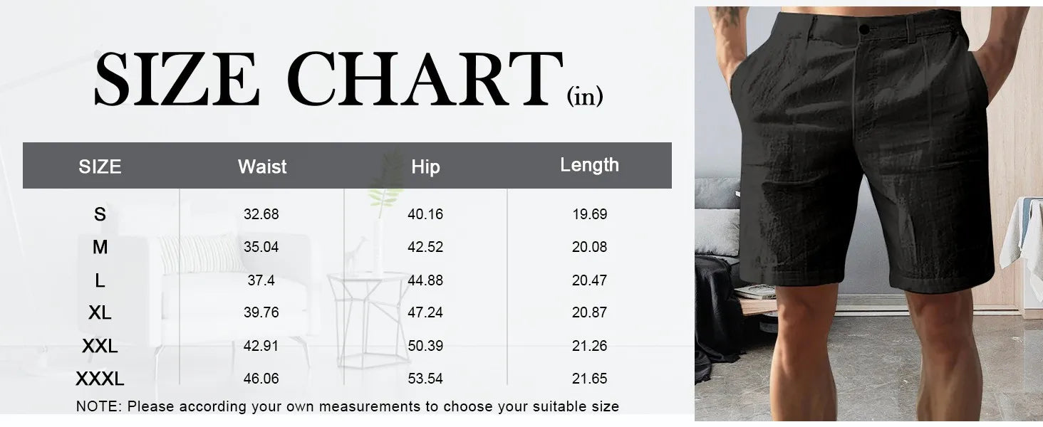 Men’s Solid Color Linen Shorts – Breathable Casual Beach Pants for Summer Holiday