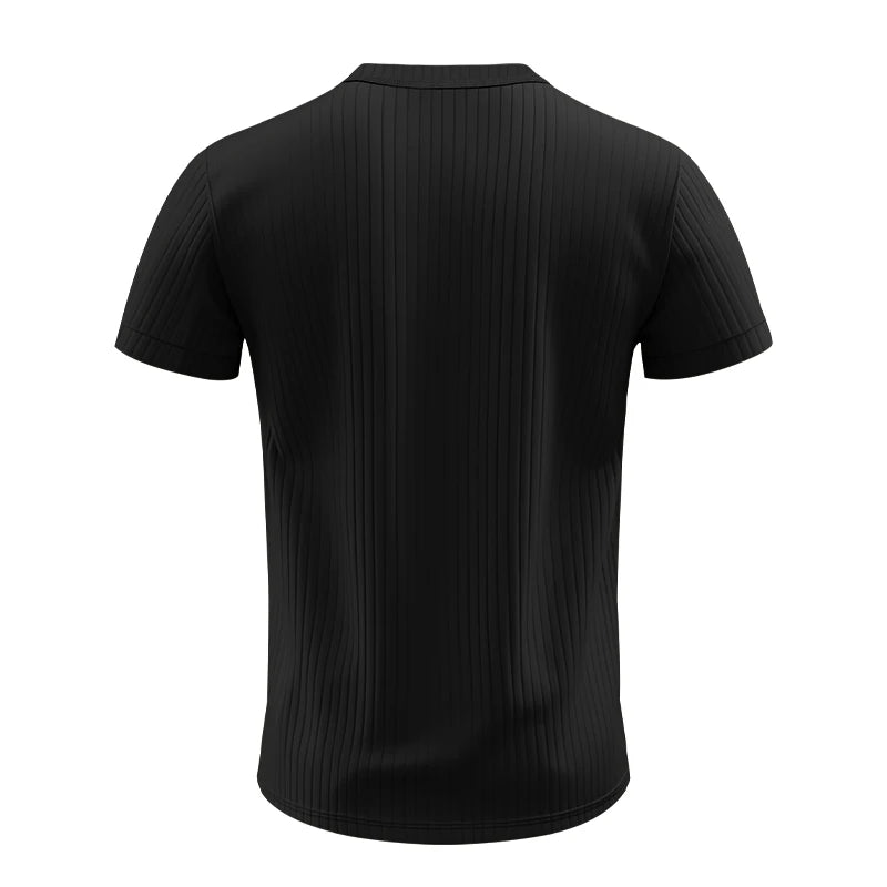 Men’s Striped Knit T-Shirt – Henley Neck, Short Sleeve, Soft & Breathable Casual Top
