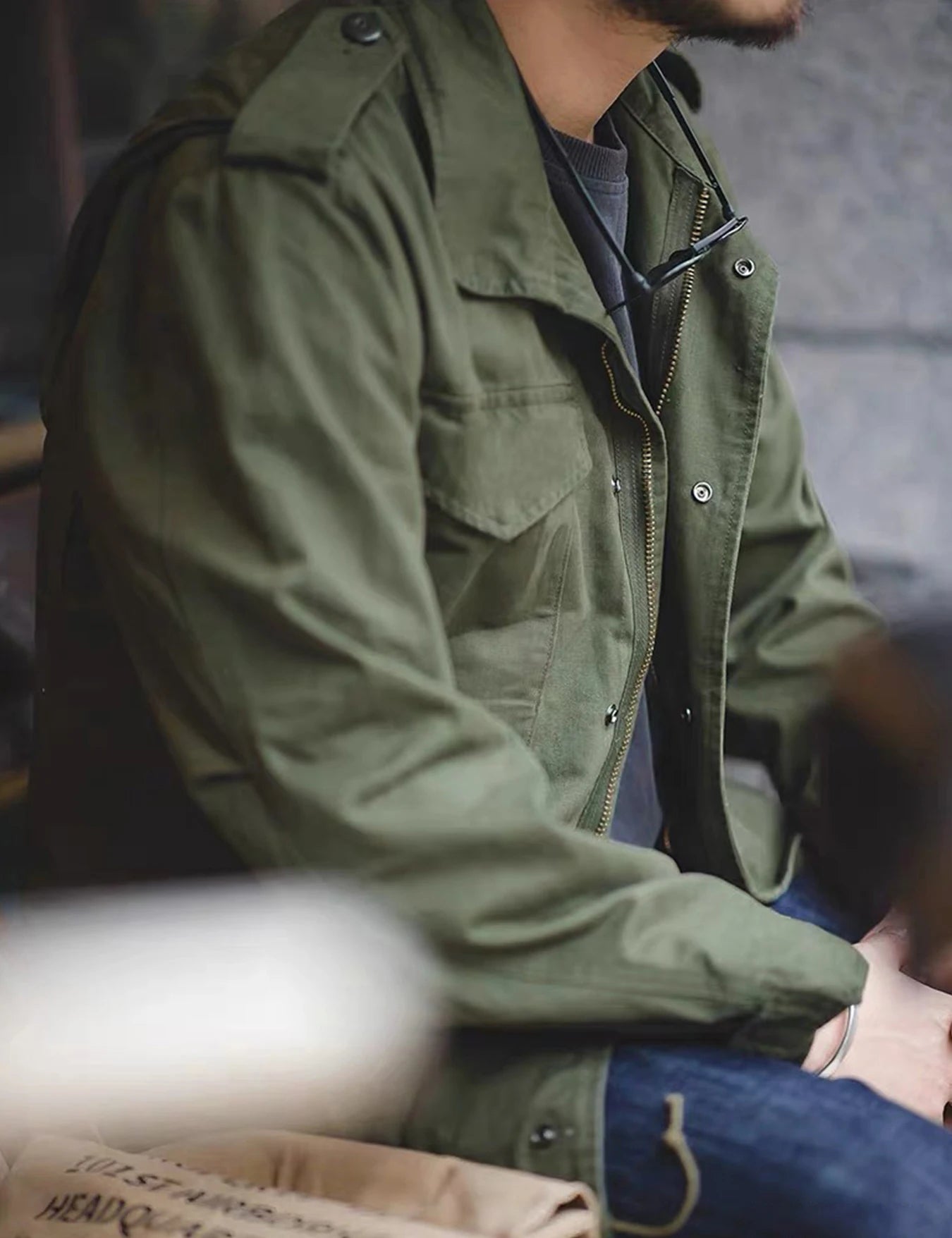 M65 Field Jacket, Men's Military Jacket, Retro Multi Pocket Collar Zipper Jacket, 100% Cotton