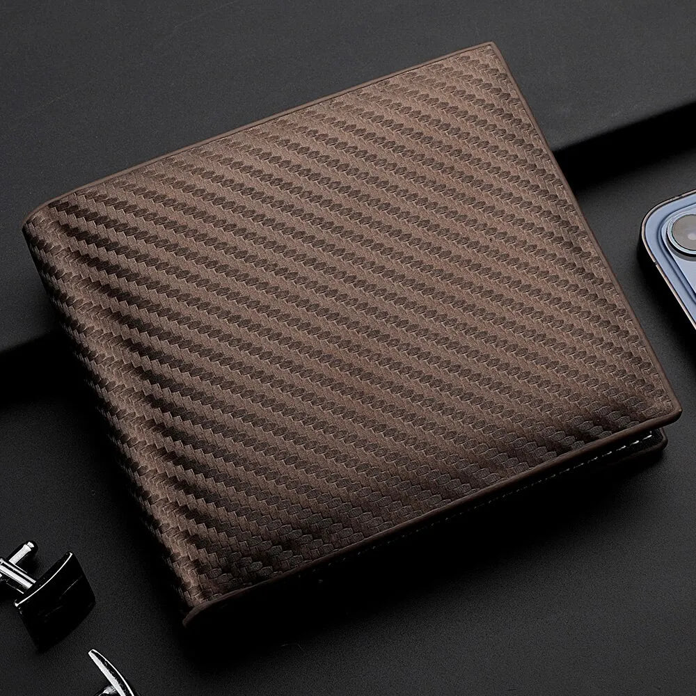 Men's Carbon Fiber Slim Wallet – Short Card Holder with Integrated Zipper Coin Pocket