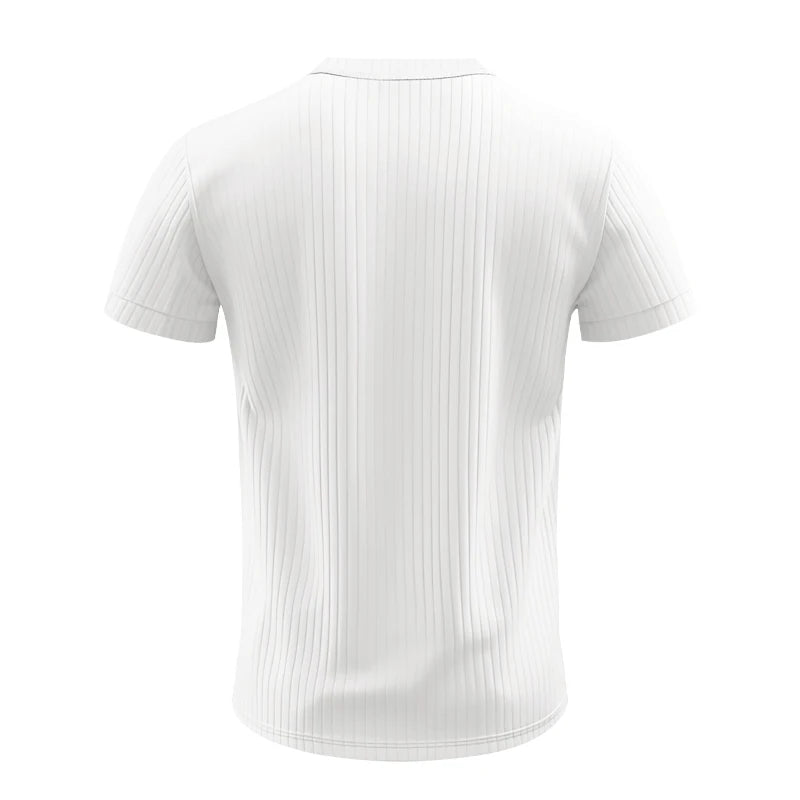 Men’s Striped Knit T-Shirt – Henley Neck, Short Sleeve, Soft & Breathable Casual Top