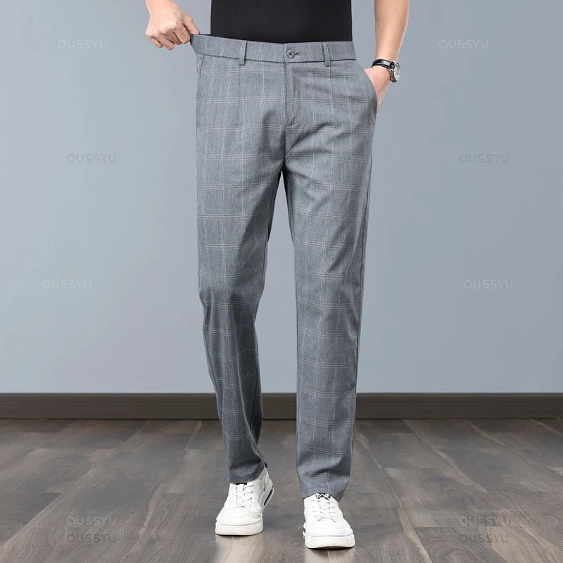 Men’s Slim Fit Plaid Pants – Stretch Formal Trousers for Office, Party & Casual Wear