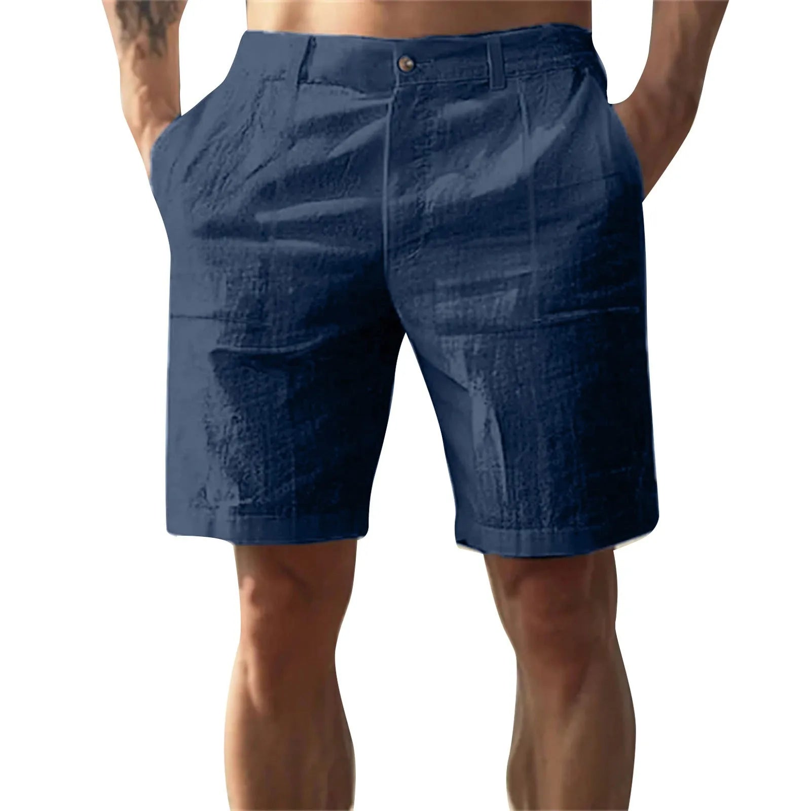 Men’s Solid Color Linen Shorts – Breathable Casual Beach Pants for Summer Holiday