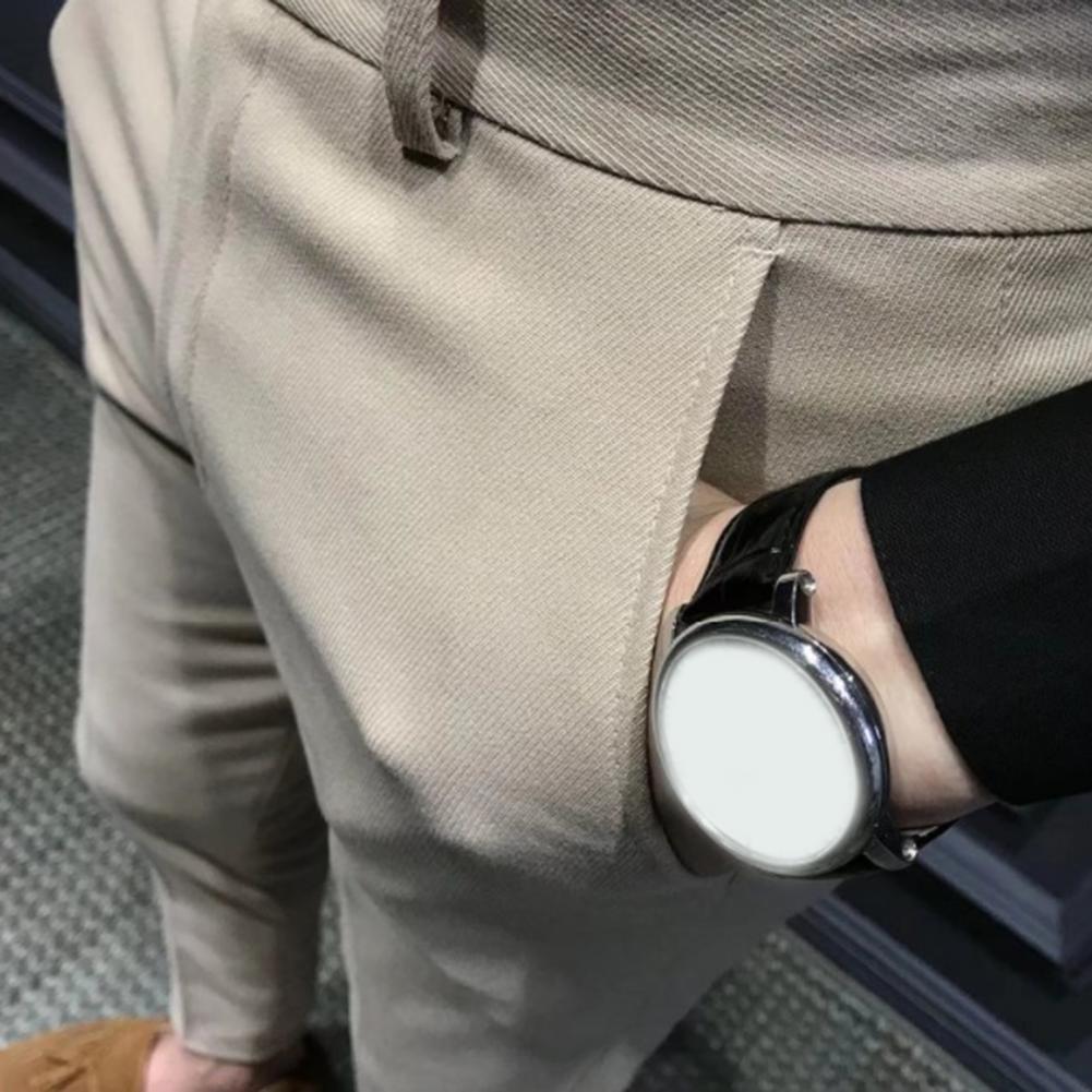 Men’s Slim Fit Ankle-Length Suit Pants – Trendy Office Trousers with Zipper Closure