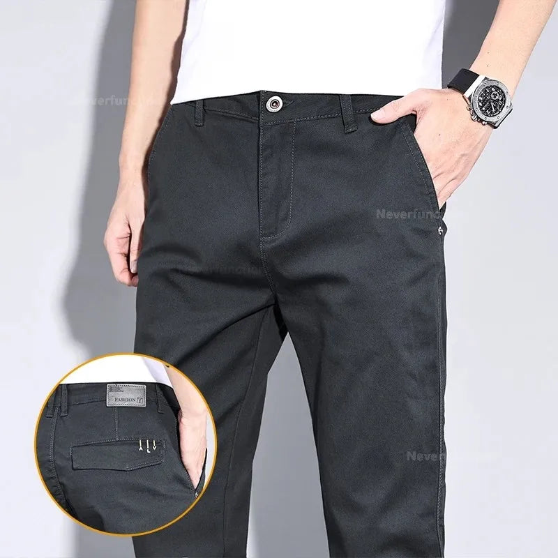Men’s White Casual Pants – Stretch Straight Fit, Comfortable Soft Business & Work Trousers