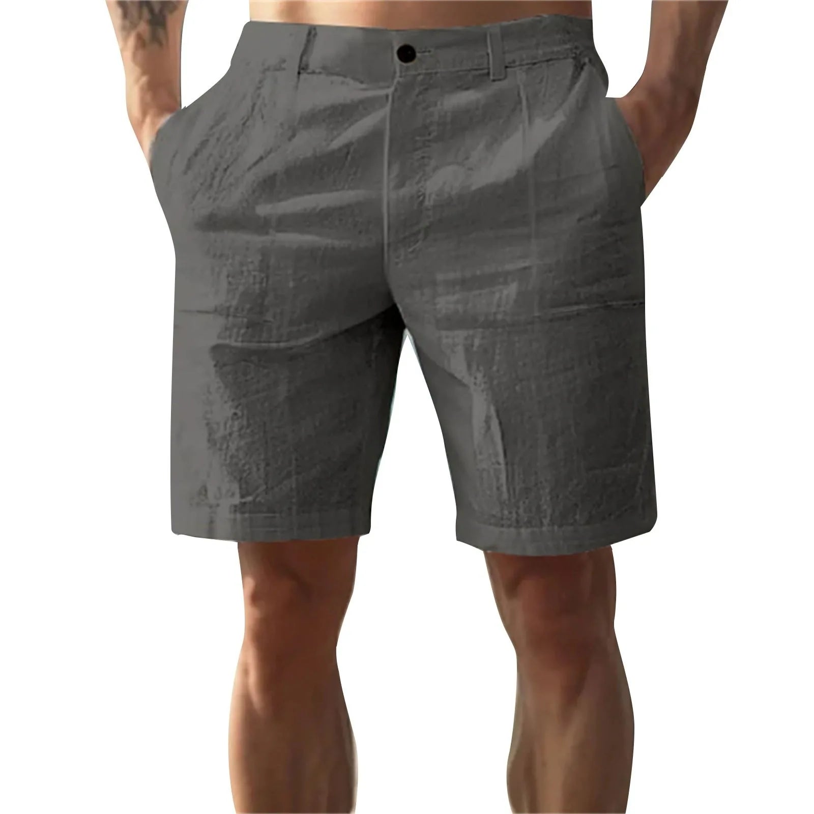 Men’s Solid Color Linen Shorts – Breathable Casual Beach Pants for Summer Holiday