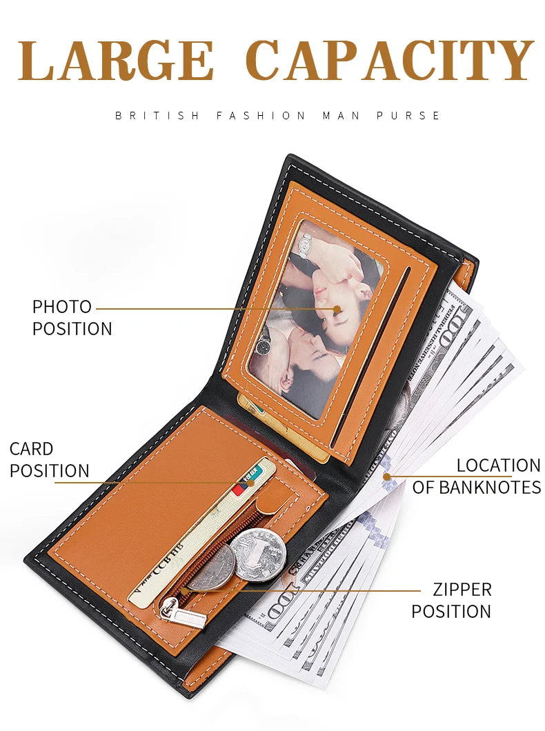 Men's Carbon Fiber Slim Wallet – Short Card Holder with Integrated Zipper Coin Pocket