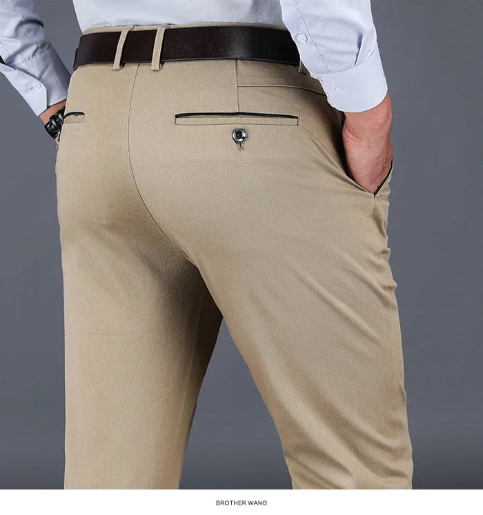Men’s Classic Cotton Pants – 2024 Loose Fit High-Waist Elastic Casual Trousers